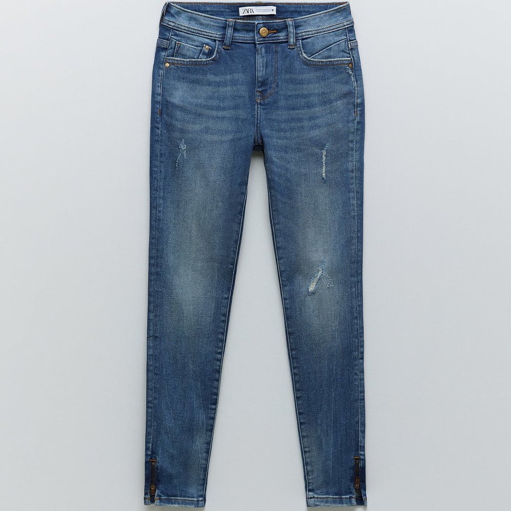 Zara Mid Rise Zipped Skinny Jeans  Mid-blue